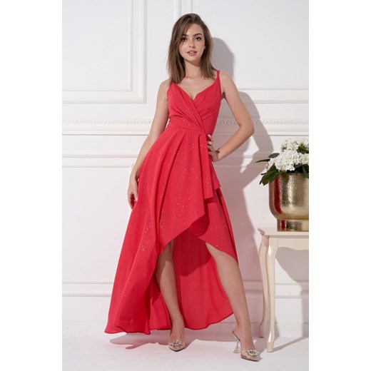 Sukienka czerwona Ella Boutique z dekoltem w serek maxi na ramiączkach 