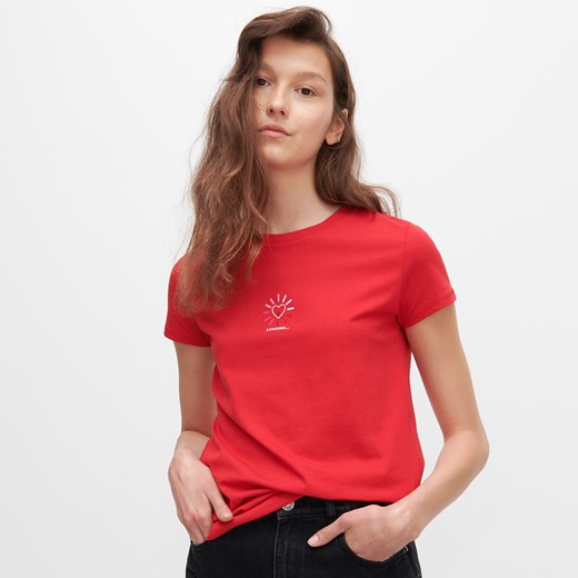Reserved - T-shirt z minimalistycznym nadrukiem - Czerwony Reserved XL okazja Reserved