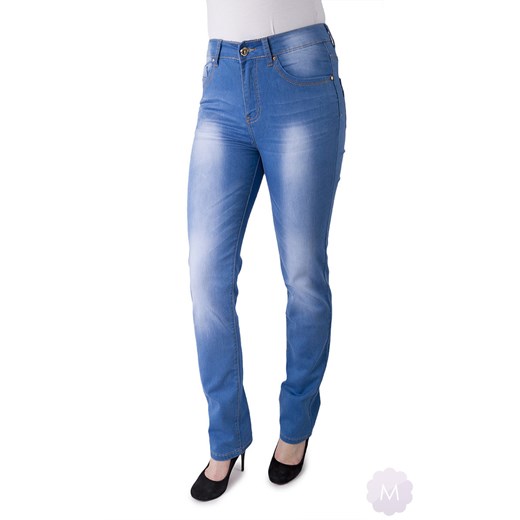 Spodnie jeansowe niebieskie wytarte z prostą nogawką wysoki stan mercerie-pl niebieski jeans