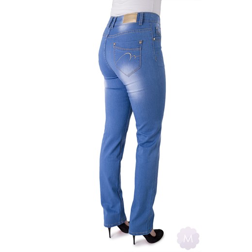 Spodnie jeansowe niebieskie wytarte z prostą nogawką wysoki stan mercerie-pl niebieski prosty