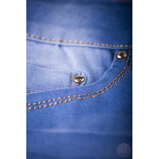 Spodnie jeansowe niebieskie wytarte z prostą nogawką wysoki stan mercerie-pl niebieski Spodnie