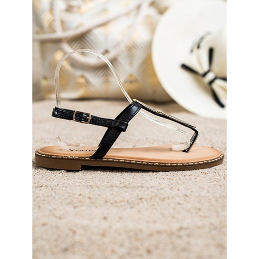 Czarne sandały damskie Seastar letnie z klamrą 