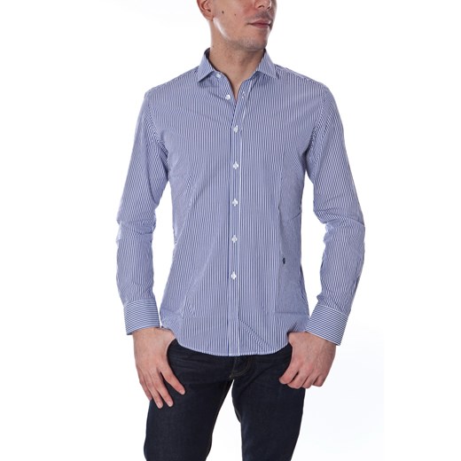 Shirt Mod. DANIELE ALESSANDRINI C1420B797R13300 White/Blue maranellowebfashion-com niebieski łatki