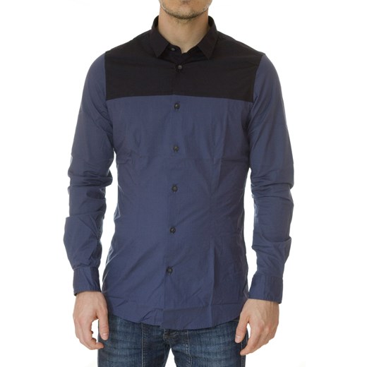 Shirt Mod. DANIELE ALESSANDRINI C5925R3523207 Blue/Black maranellowebfashion-com czarny łatki