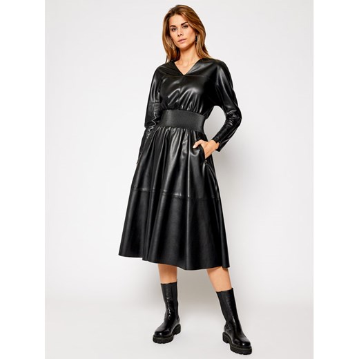 KARL LAGERFELD Sukienka z imitacji skóry Faux Leather 206W1903 Czarny Waisted Fit Karl Lagerfeld 40 promocja MODIVO