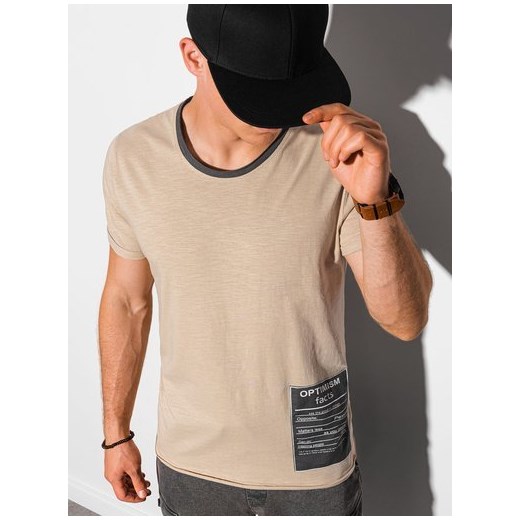 T-shirt męski bawełniany S1383 - beżowy XXL ombre