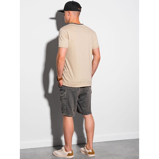 T-shirt męski bawełniany S1383 - beżowy XL ombre