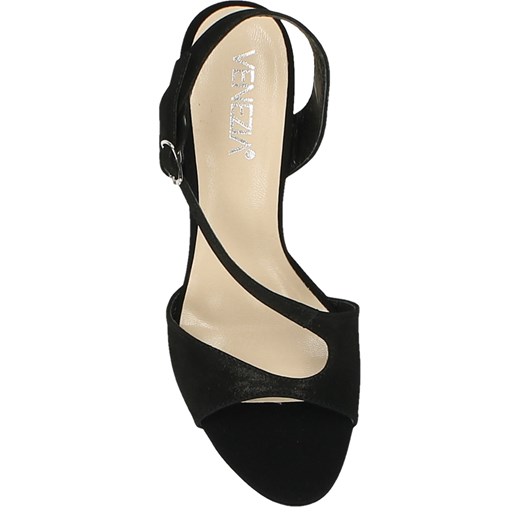 Sandały damskie Venezia z klamrą czarne eleganckie z nubuku 
