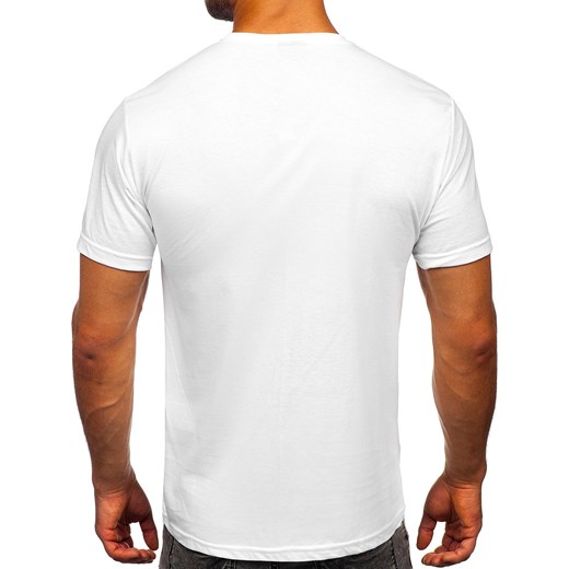 Biały bawełniany t-shirt męski z nadrukiem Bolf CMR18 M okazja Denley