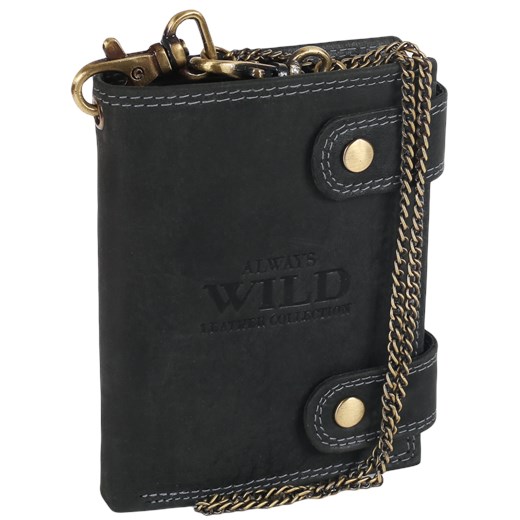 Atrakcyjny, skórzany portfel męski z mosiężnym łańcuchem — Always Wild Always Wild  portfele-skorzane.pl