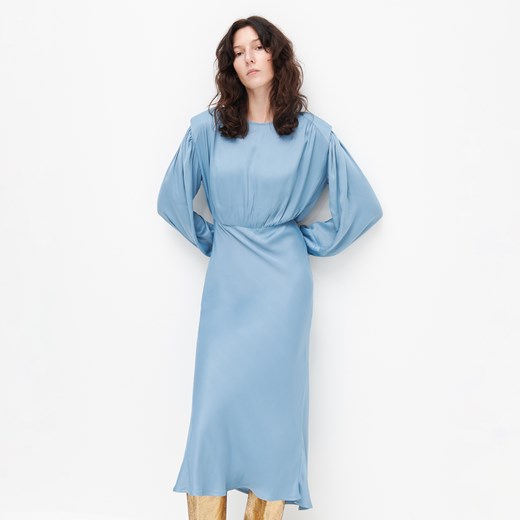 Reserved - Wiskozowa sukienka o satynowym wykończeniu - Niebieski Reserved 34 promocja Reserved
