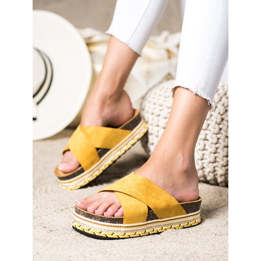 MUSZTARDOWE KLAPKI Z ZAMSZU 36 okazja czasnabuty.pl