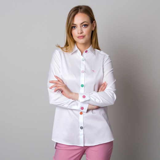 Biała bluzka z dużymi kolorowymi guzikami Willsoor 40 okazyjna cena Willsoor