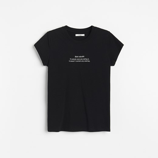 Reserved - T-shirt z napisem - Czarny Reserved M okazyjna cena Reserved