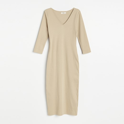 Reserved - Dopasowana sukienka z bawełny organicznej - Beżowy Reserved L okazja Reserved