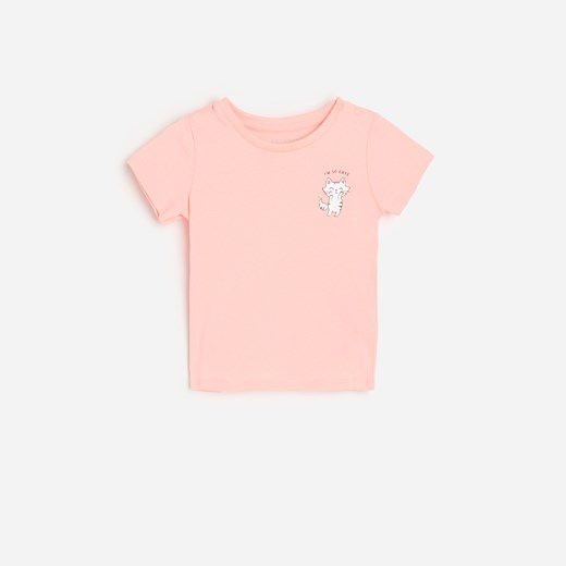 Reserved - Bawełniany t-shirt z nadrukiem - Różowy Reserved 80 okazyjna cena Reserved