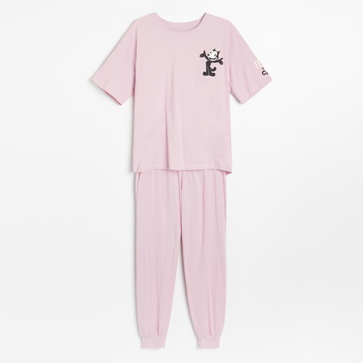 Reserved - Piżama ze spodniami Kot Feliks - Różowy Reserved XL promocyjna cena Reserved