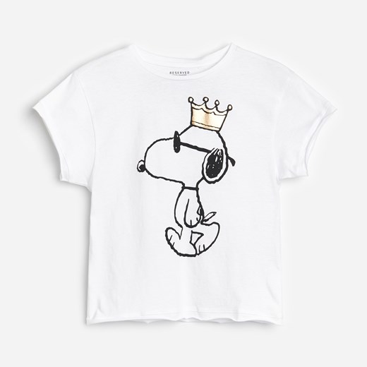 Reserved - Bawełniany t-shirt Snoopy - Kremowy Reserved 116 okazja Reserved