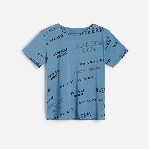Reserved - Bawełniany t-shirt z napisami - Niebieski Reserved 164 okazyjna cena Reserved