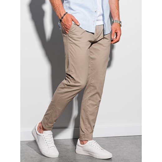 Spodnie męskie chino P894 - beżowe XXL wyprzedaż ombre