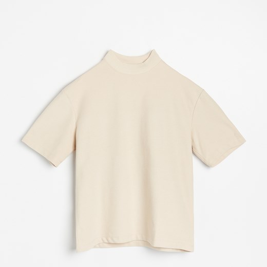 Reserved - Bawełniana koszulka z półgolfem - Beżowy Reserved XL okazja Reserved