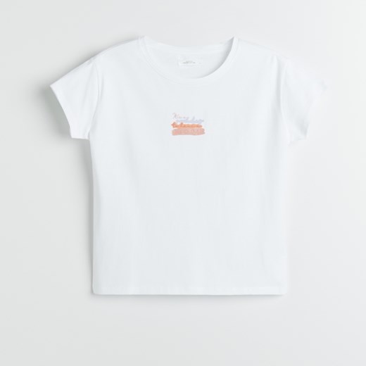 Reserved - T-shirt z nadrukiem - Biały Reserved XS promocja Reserved