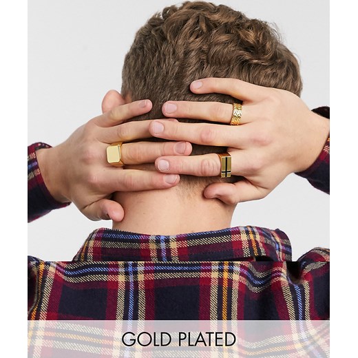 ASOS DESIGN – Zestaw 3 minimalistycznych pierścionków platerowanych 14-karatowym złotem-Złoty M/L Asos Poland