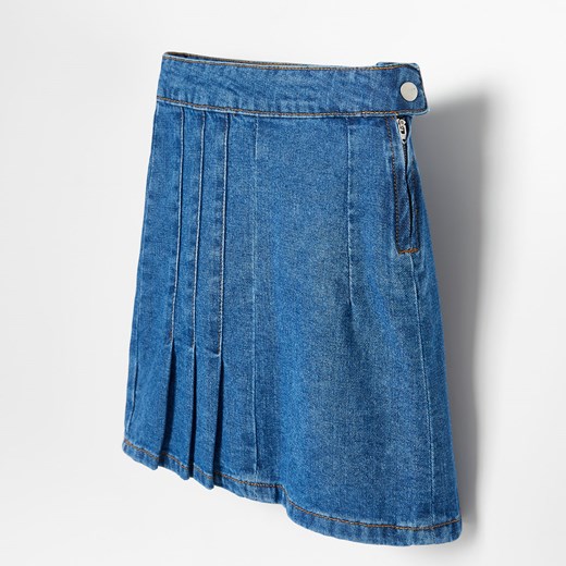 Reserved - Jeansowa mini spódniczka z plisami - Niebieski Reserved 164 okazja Reserved