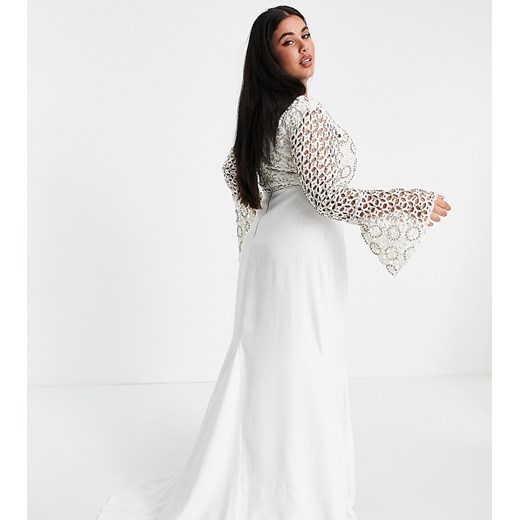 Sukienka biała z długim rękawem maxi elegancka 