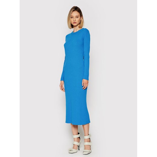 Liviana Conti sukienka niebieska z długim rękawem z okrągłym dekoltem na spacer 