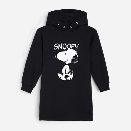 Reserved - Dresowa sukienka z nadrukiem Snoopy - Czarny Reserved 164 wyprzedaż Reserved
