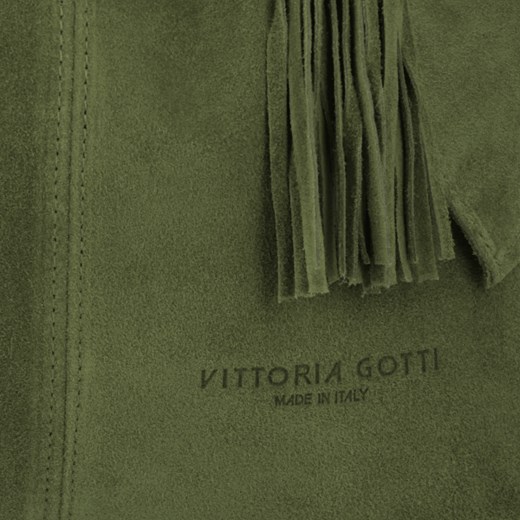 Włoska Torebka Skórzana Shopper Bag z Frędzlami renomowanej firmy Vittoria Gotti Zielona (kolory) Vittoria Gotti wyprzedaż PaniTorbalska