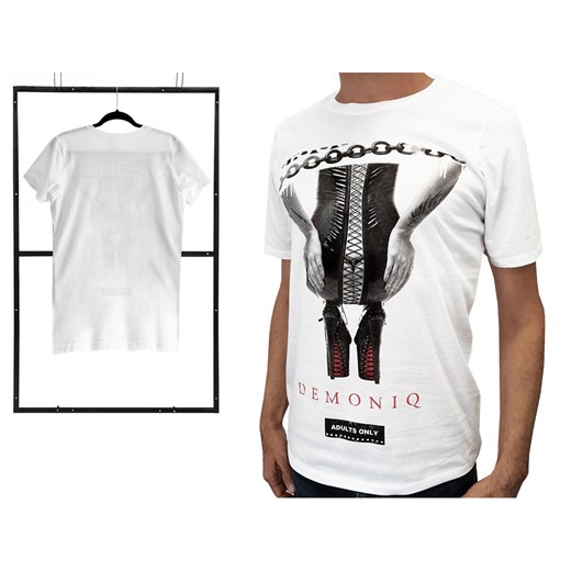 Biała męska koszulka t-shirt erotyczny wzór Demoniq Ts L okazja Kokietki