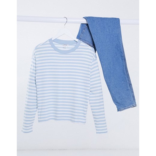 Monki – Maja – Niebieski T-shirt w paski z długimi rękawami z mieszanki bawełny organicznej Monki 2XS Asos Poland