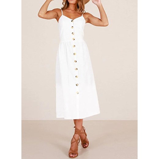 Sukienka Arilook biała z dekoltem w literę v dopasowana midi na ramiączkach letnia 