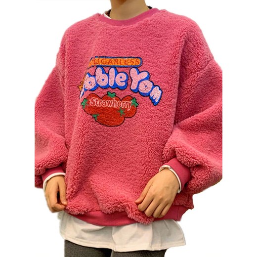 Bluza oversize z okrągłym dekoltem w kolorze truskawki i długim rękawem Arilook XL Arilook
