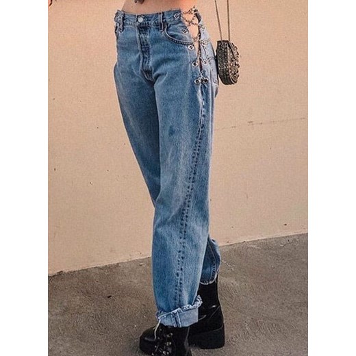 Jeansy skin fit ze sznurkiem criss cross Arilook L Arilook
