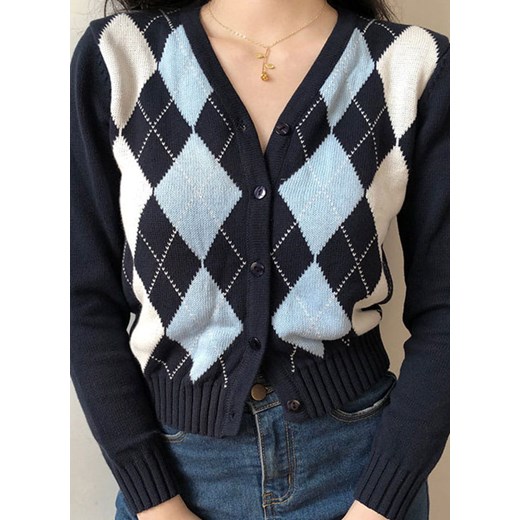 Sweter rozpinany z długim rękawem i guzikami w argyle Arilook L Arilook