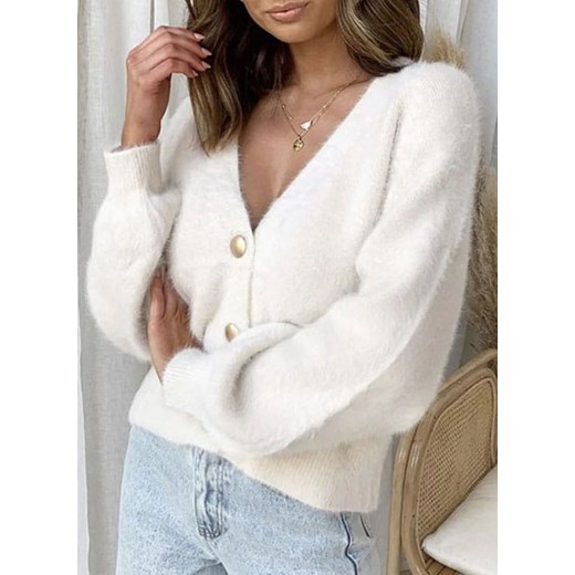 Sweter rozpinany z długim rękawem i dekoltem w serek z trzema guzikami Arilook FREESIZE Arilook