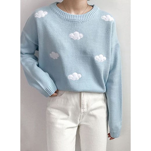 Sweter z dzianiny w chmurki z okrągłym dekoltem i długim rękawem Arilook FREESIZE Arilook