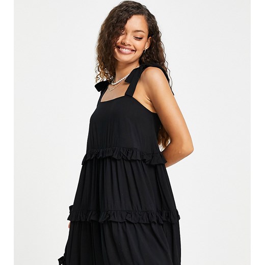 New Look Petite – Czarna warstwowa sukienka mini z falbanką-Black 40 Asos Poland
