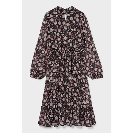 C&A Sukienka z szyfonu-w kwiaty-efekt połysku, Czarny, Rozmiar: 104 164 C&A