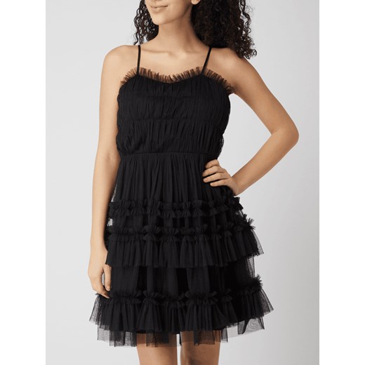 Sukienka Lace & Beads czarna mini z tiulu na ramiączkach na sylwestra 