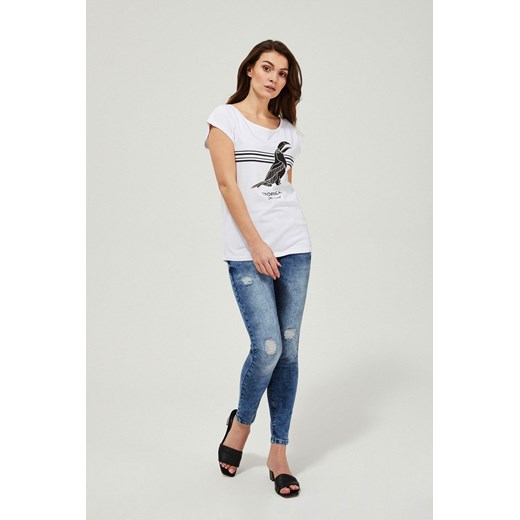 Jeansy rurki medium waist z przetarciami niebieskie ze sklepu Moodo.pl w kategorii Jeansy damskie - zdjęcie 118153095