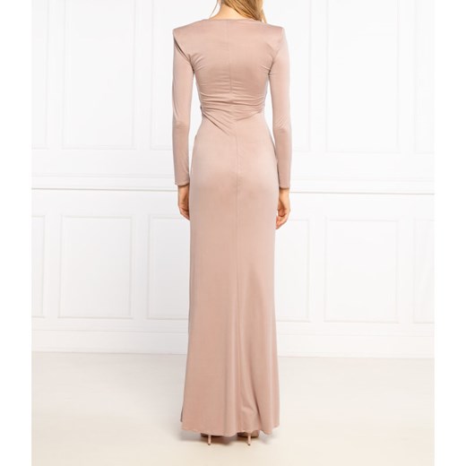 Sukienka różowa Elisabetta Franchi z dekoltem w literę v z długim rękawem maxi elegancka 
