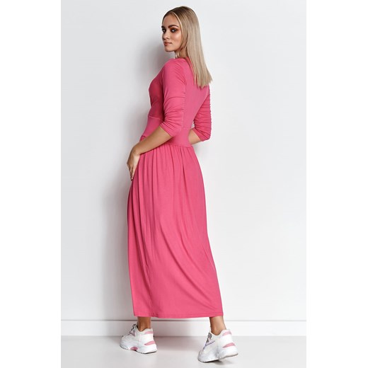 Sukienka Makadamia różowa z elastanu maxi w serek 