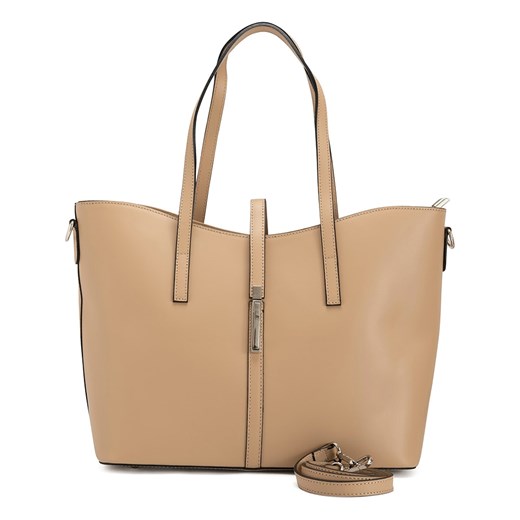 Skórzana torebka "Parma" w kolorze beżowym - 40 x 27 x 14 cm Mia Tomazzi onesize promocyjna cena Limango Polska