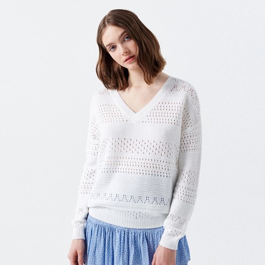 Cropp - Sweter z ażurowym wzorem - Biały Cropp S wyprzedaż Cropp