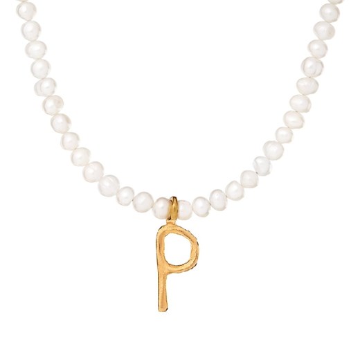 Naszyjnik ARIEL srebrny pozłacany z naturalnymi perłami i literą P  ANIA KRUK