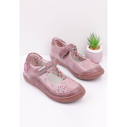 Półbuty dziecięce Yourshoes na rzepy różowe skórzane na wiosnę 